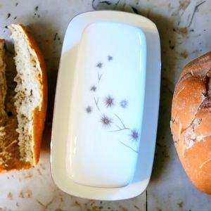 Vtg Platinum Star Burst Creative Covered Butter Dish Porcelain #1014